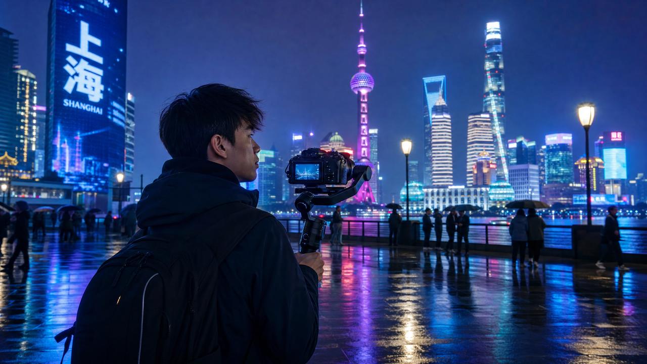 抖阴-抖阴生活传媒：夜上海魅力·城市夜景Vlog传媒分享